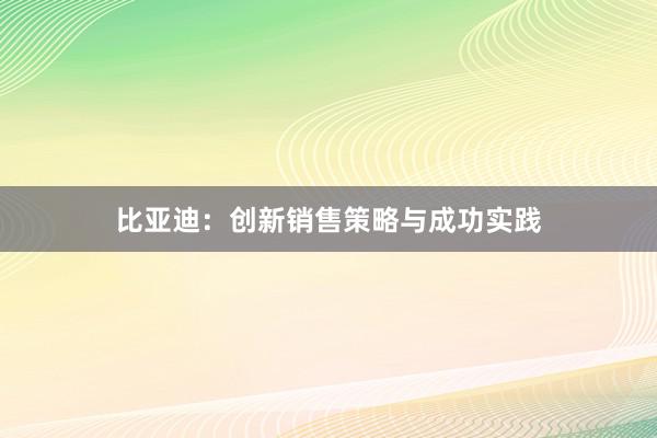 比亚迪：创新销售策略与成功实践